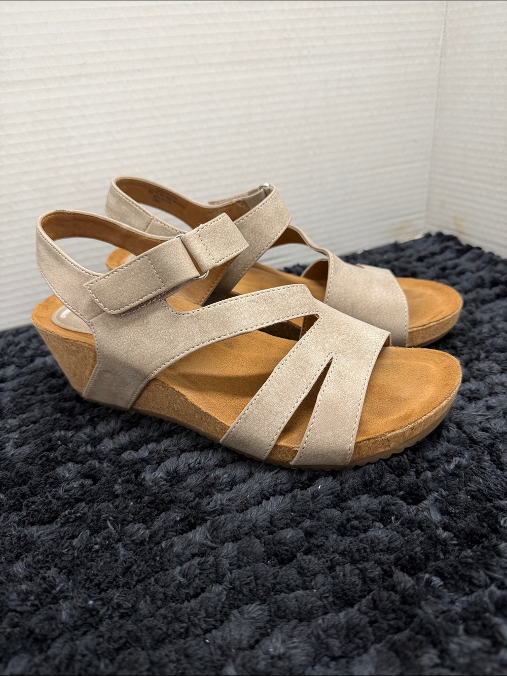 Euro by Sofft Comfort Wedge Sandals in Light Beige - Women's Velcro Straps